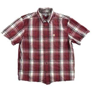 Carhartt Shirt Mens Large Red Plaid Short Sleeve Button Front Relaxed Fit Work